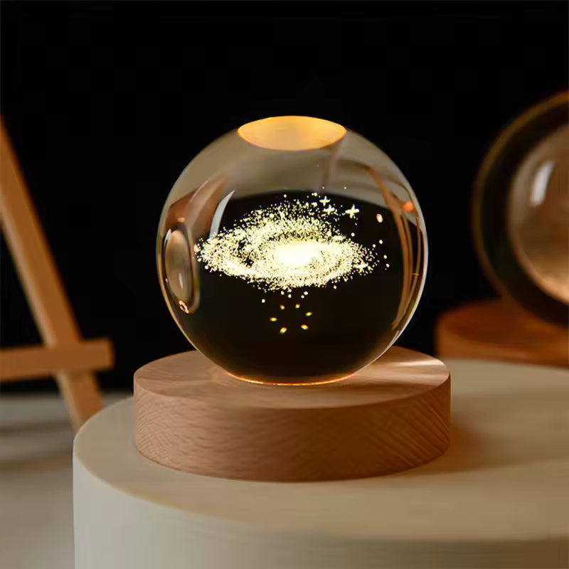3D Crystal Ball LED Lamp Galaxy Night Light – Saturn Engraved Crystal Lamp for Bedroom Decor, Desk Setup & Gift