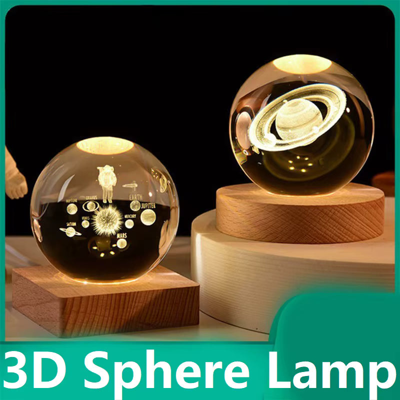 3D Crystal Ball LED Lamp Galaxy Night Light – Saturn Engraved Crystal Lamp for Bedroom Decor, Desk Setup & Gift