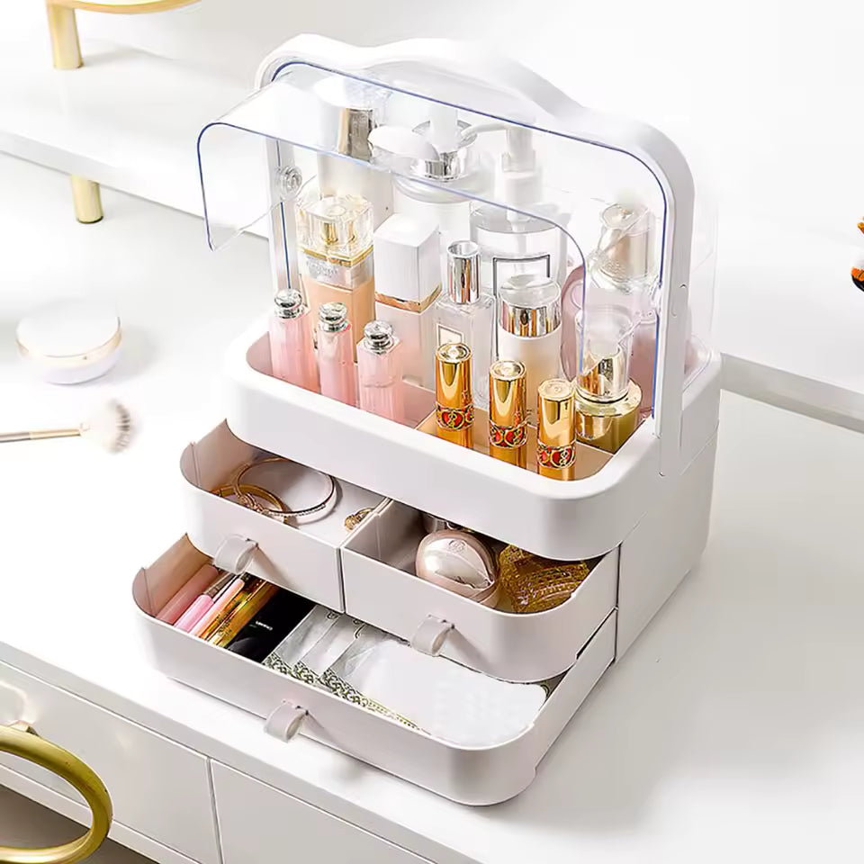 Cosmetic Organizer with Lid & Drawer – Dustproof Makeup Storage Box | Home Decor Items In Pakistan