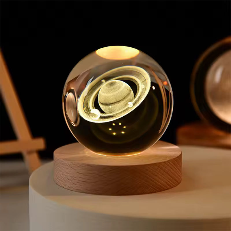 3D Crystal Ball LED Lamp Galaxy Night Light – Saturn Engraved Crystal Lamp for Bedroom Decor, Desk Setup & Gift