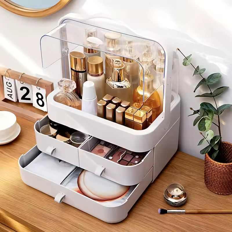 Cosmetic Organizer with Lid & Drawer – Dustproof Makeup Storage Box | Home Decor Items In Pakistan
