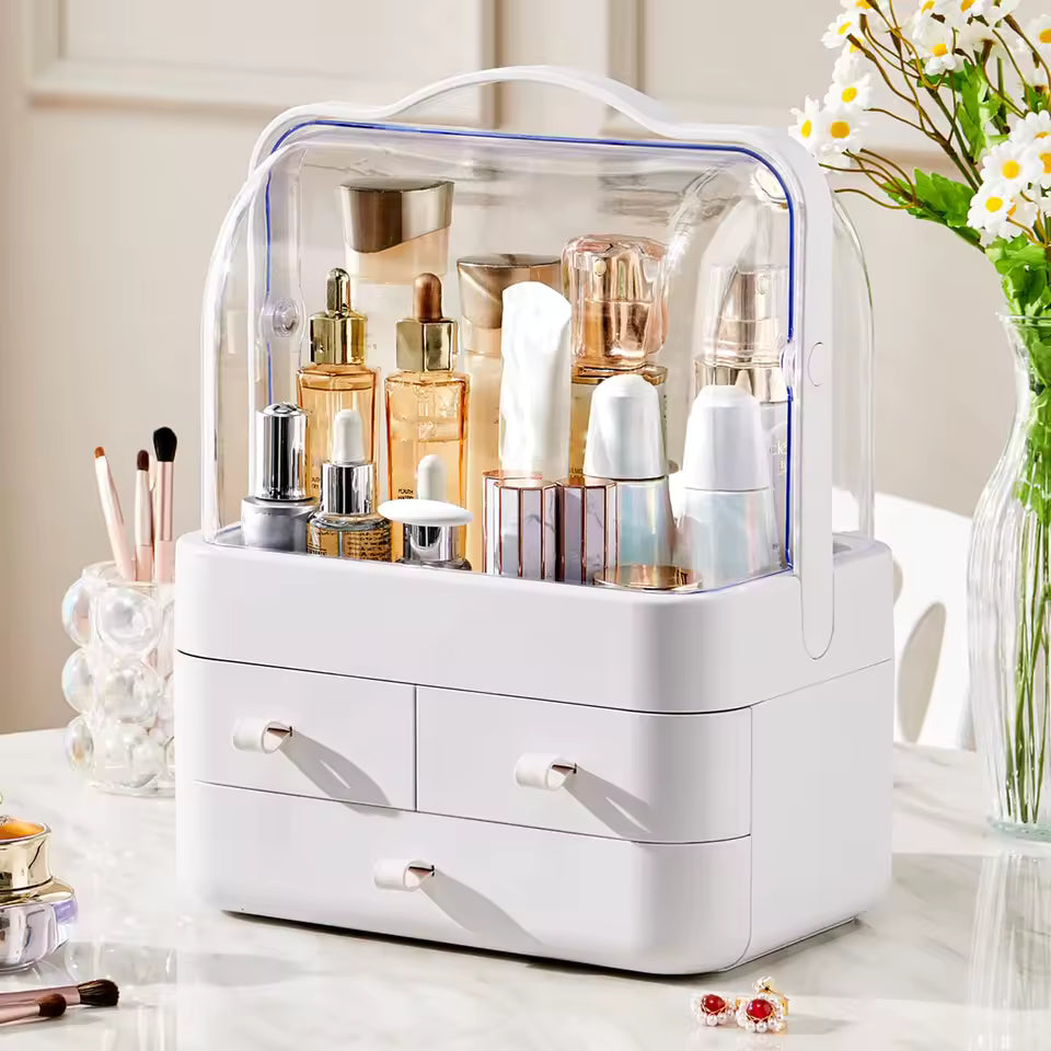 Cosmetic Organizer with Lid & Drawer – Dustproof Makeup Storage Box | Home Decor Items In Pakistan