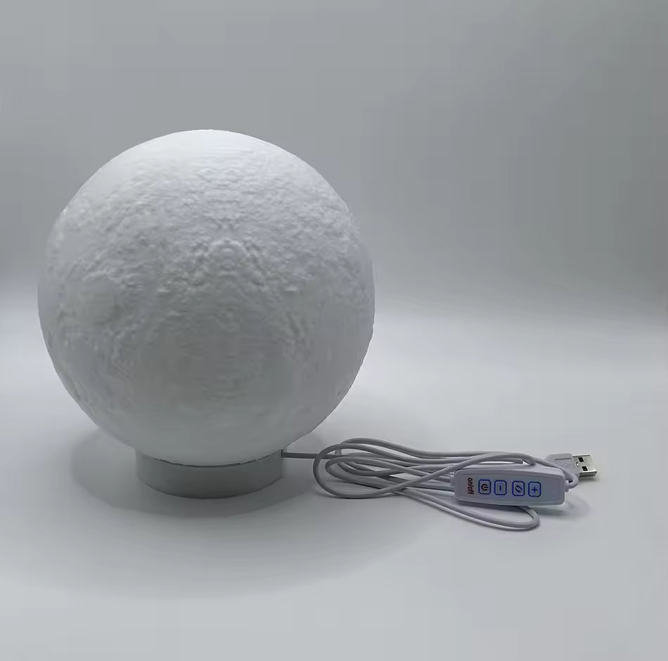 3D Printed Moon Lamp 18cm – Dimmable 3-Color Night Light, USB Powered Atmosphere Lamp for Bedroom & Decor