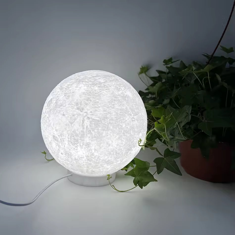 3D Printed Moon Lamp 18cm – Dimmable 3-Color Night Light, USB Powered Atmosphere Lamp for Bedroom & Decor