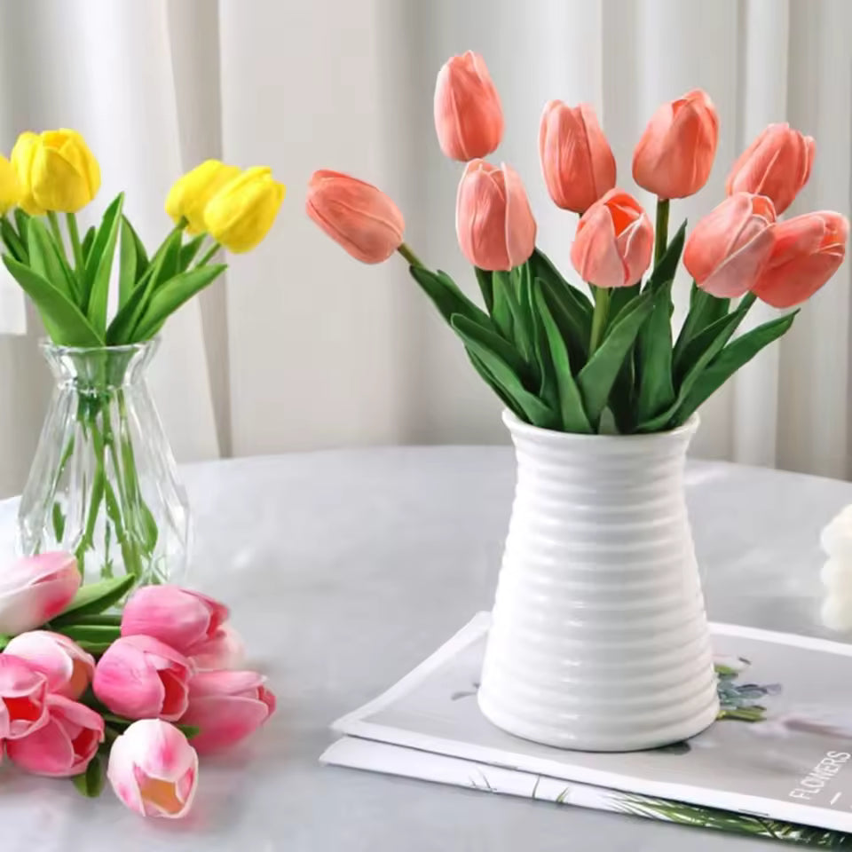 10Pcs Artificial Tulip Flowers – Real Touch Artificial Tulips for Vase, Wedding Decor, DIY Bouquet & Home Decoration